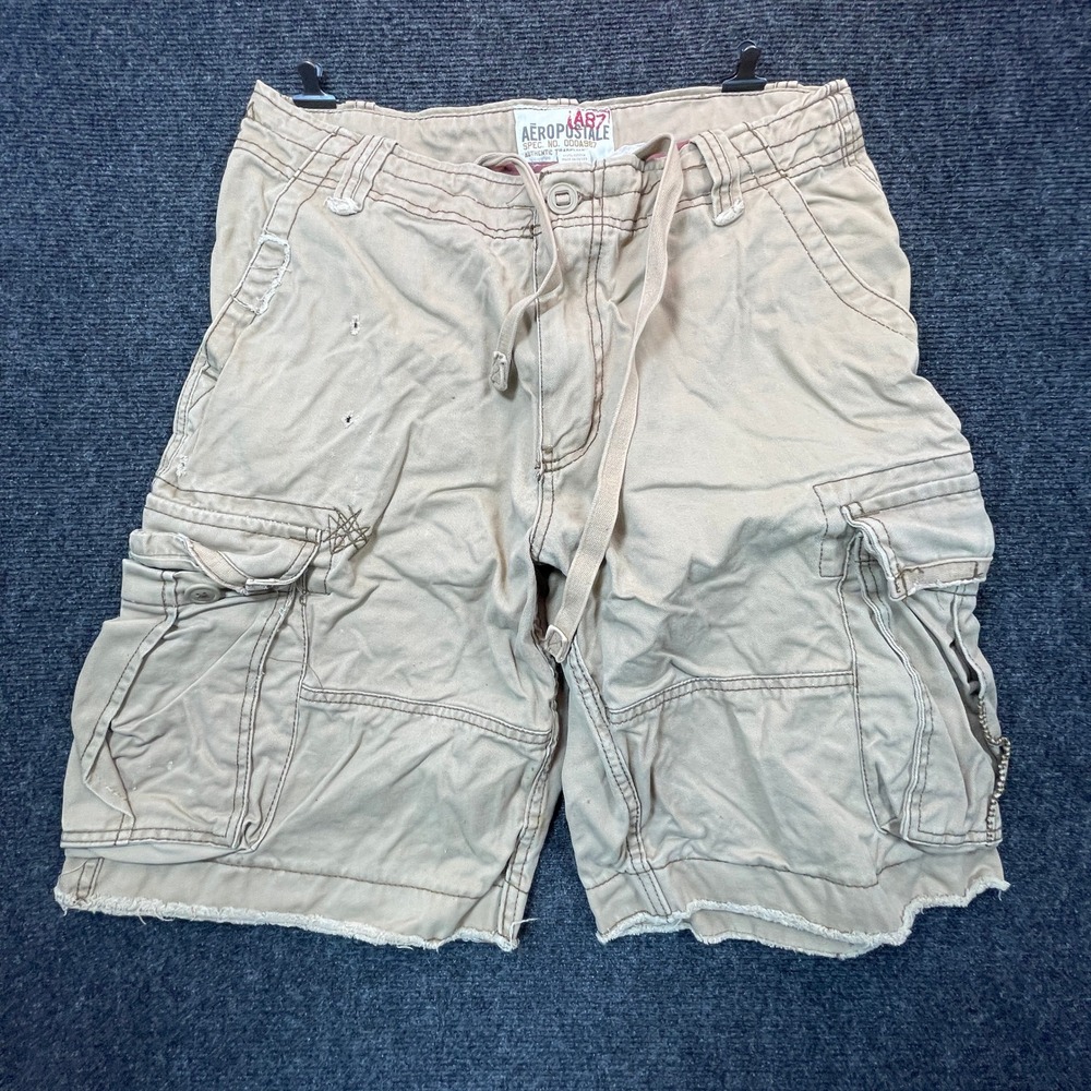 Aeropostale A87 Mens 32 Cargo Shorts Heavy Khaki Distressed Y2K Skater Grunge